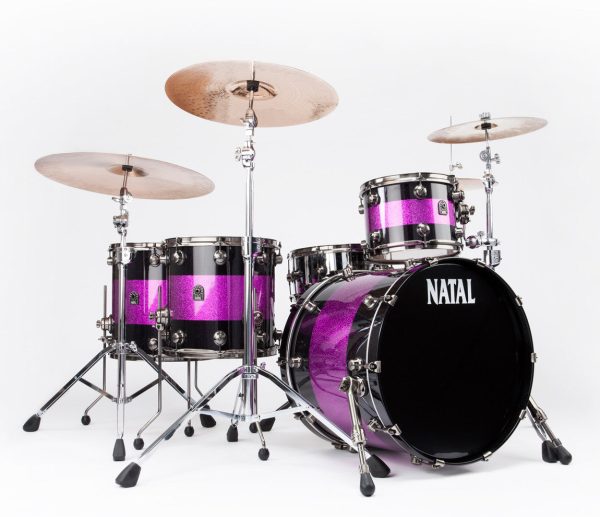 Natal  The Originals  Split Lacquer TRC 4-Piece Shell Pack in Black & Pink Sparkle on Sale