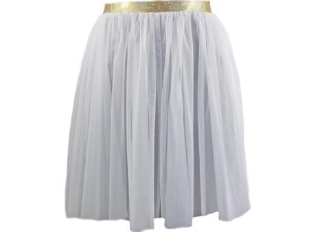 White Fairy Pongee Skirt with Gold Glitter Band For Sale